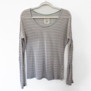 Anthropologie Allihop Gray Mint Striped Scoopneck Long Sleeve Tee - Size Small